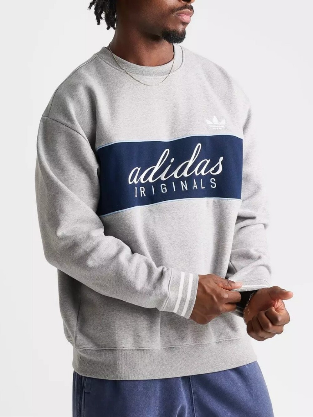 adidas Originals Script Fleece Crewneck Sweatshirt Grey Heather KY0048 Mens: XL